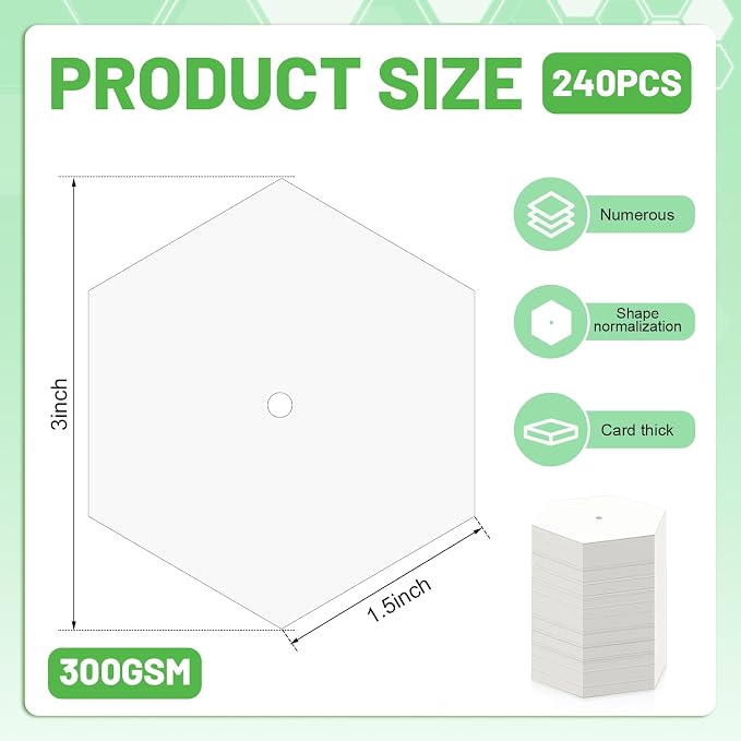 240 PCS Hexagon Piecing Paper Templates, 1.5" White Paper templates, Quilting - Image 2