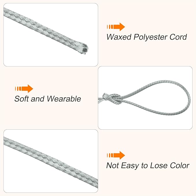 MECCANIXITY Waxed Cord 1.2mm Waxed Polyester Cord 175 Yard Wax String for Bracelet Making,Necklaces, Beading,Jewelry Making and DIY Crafts(Light Gray)