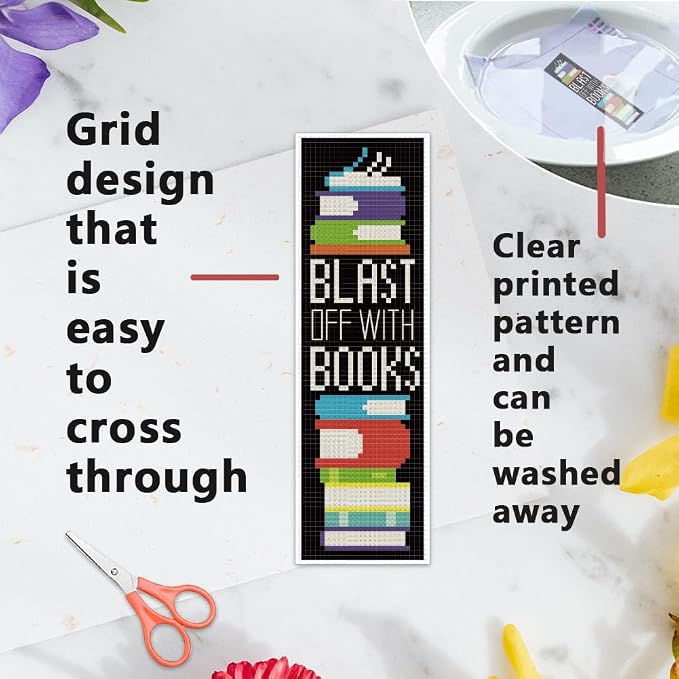 INFUNLY 6PCS Book Theme Cross Stitch Bookmark Kits 8''x2.4'' Study Bookmark - Image 3