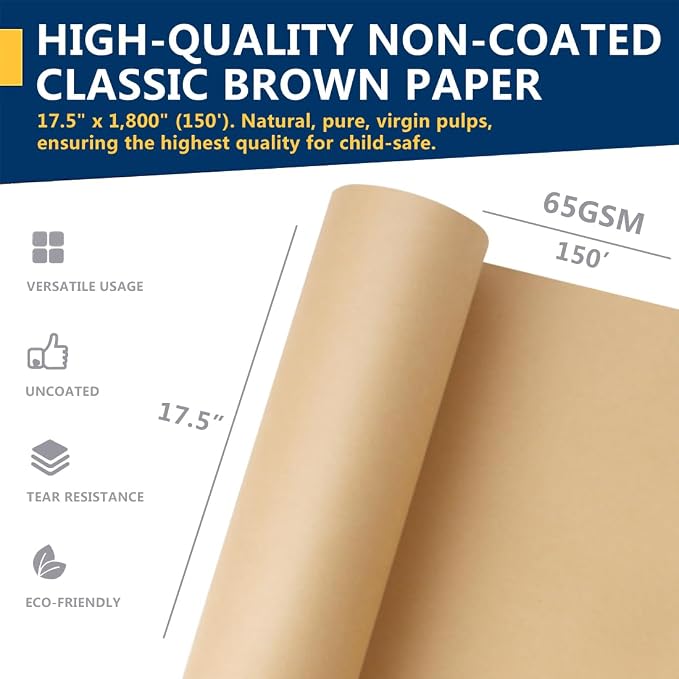 PerkHomy Brown Kraft Paper Roll 17.5" x 1 - Image 4