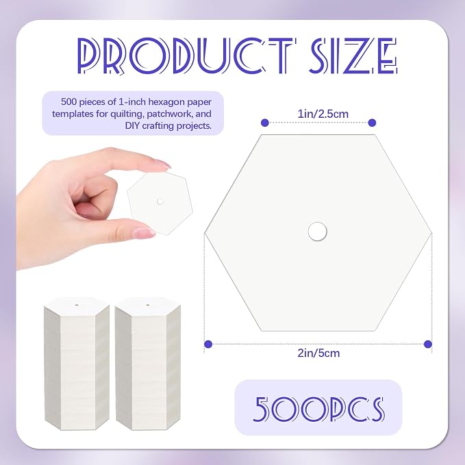 500 PCS Hexagon Piecing Paper Templates, Quilting Templates Accessories - Image 2