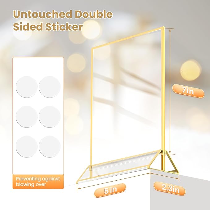 6 Pack Acrylic Sign Holder 5X7 Double-Sided Gold Frames | Gold Picture Frames - Image 2