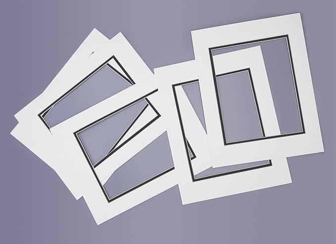 Golden State Art, 11x14 Double Mats for 8x10 - for Photos, Pictures, Frames - Acid-Free, 5 Pack, White Over Black