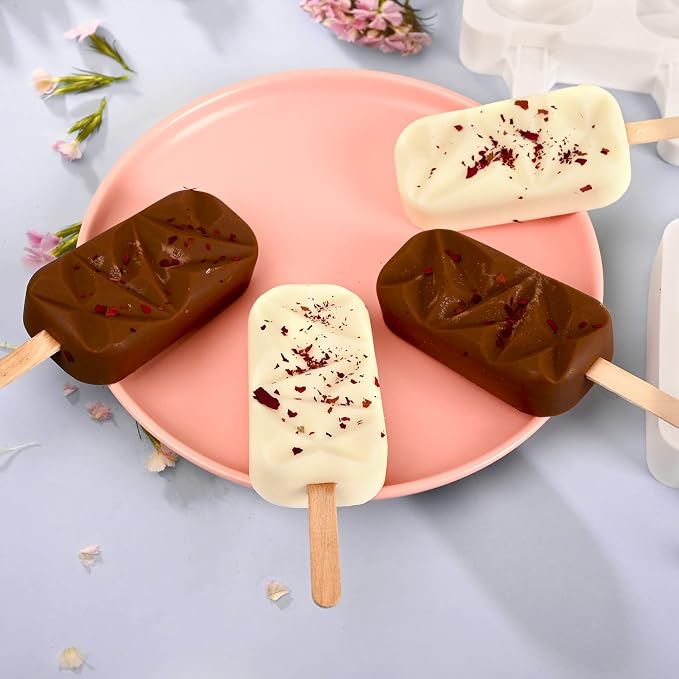 Sakolla 2 Pack Silicone Popsicle Molds, 4 Cavities Diamond Ice Cream Molds - Image 6