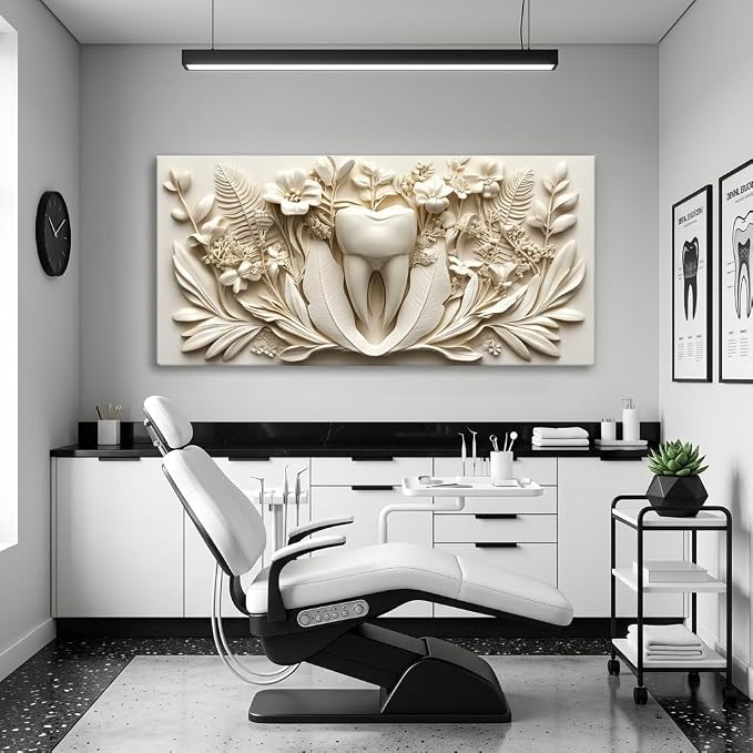 ZESTRILIA Dental Tooth Floral Relief Wall Art, Medical Nature Abstract Canvas - Image 3