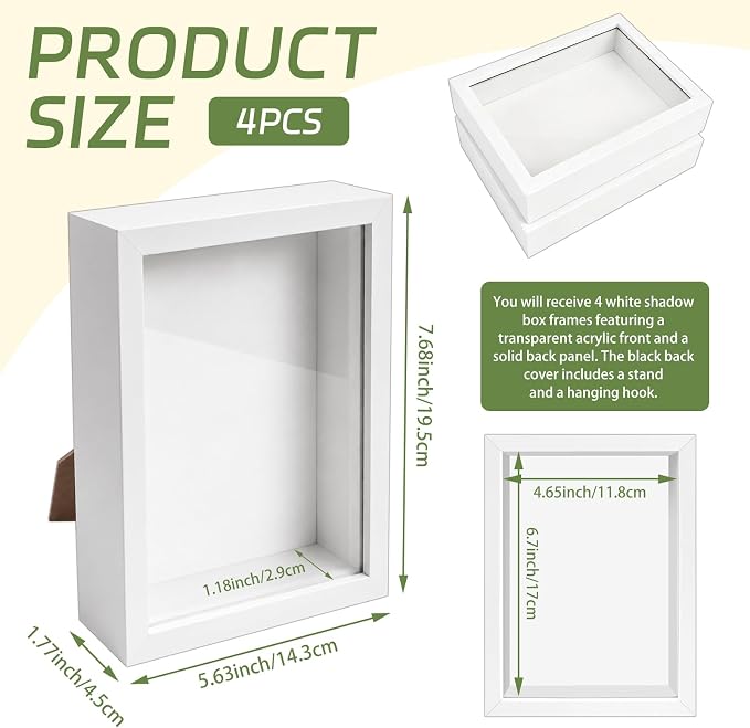 VOKOY 4 Pack 5" x 7" Shadow Box Frame, Small Wood Hollow Picture Frame - Image 2