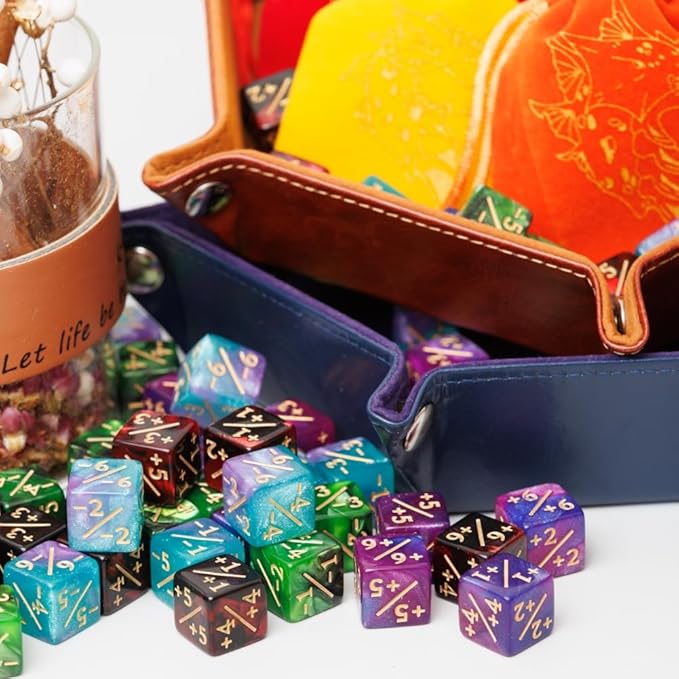 Magic The Gathering Counter Dice Set 48 Pcs D6 MTG Dice Life Counters Tokens Dice for Magic Card Game Accessories with 6 Pcs Drawstring Bags and Dice Tray (Color)