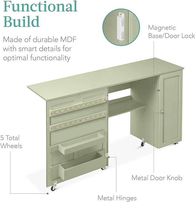 Best Choice Products Large Folding Sewing Table, Caster Wheels, Storage Shelves - Image 7