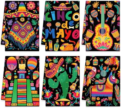 Breling 6 Pack Mexican Kitchen Towels Floral Dish Towel Cinco De Mayo by Breling