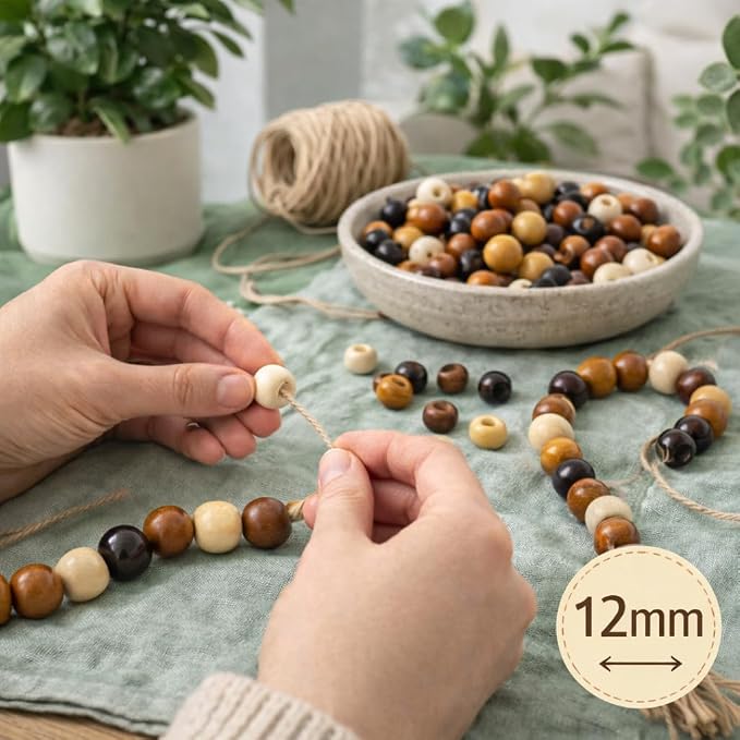 400pcs 12mm Large Wooden Beads for Crafts, Big Hole Natural Wood Beads Bulk - Image 3