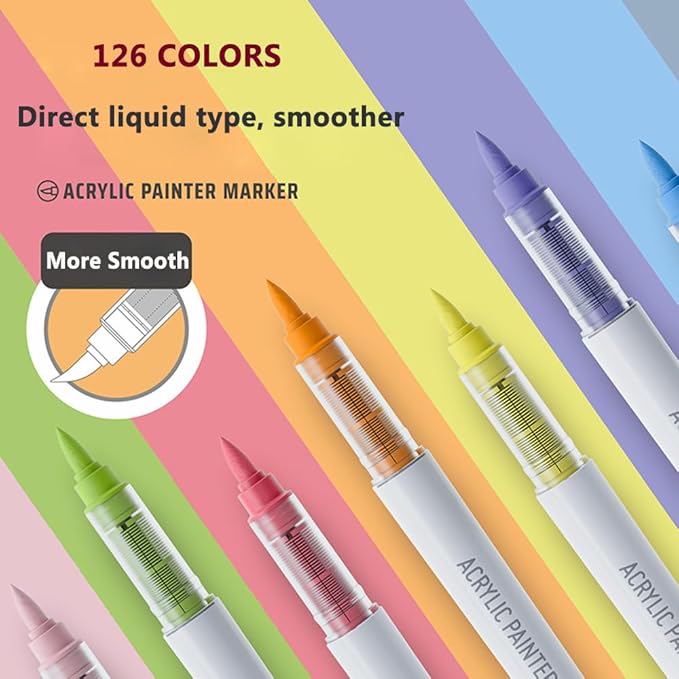 126 Colors Acrylic Paint Markers, Soft Brush Tip Acrylic Paint Pens for Paper, Rock Painting, Glass, Mugs, Fabric, Water Based Drawing Marker Set, Acrylic Painter Ink
