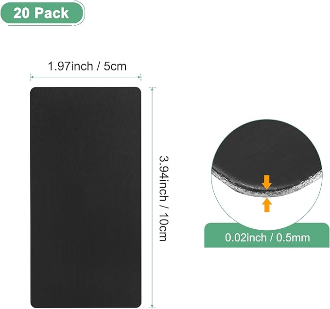 20-Pack Anodized Aluminium Laser Engraved Mount Metal Plate 4x2x0.02 Inch Engraver Blank Anodized Aluminum Sheets for DIY Laser Printing/Home/Office[Black]