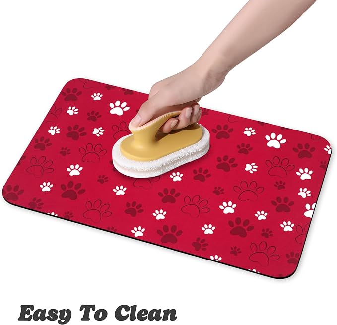 Dog Food Mat, Absorbent Water Bowl Mats Cat Pet Feeding Placemats Red 12 * 20 - Image 4