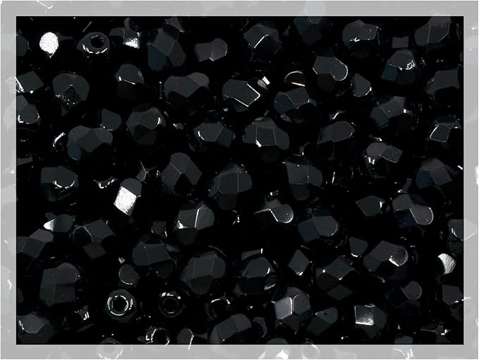 100pcs Faceted Fire Polished Pressed Czech Glass Beads 4mm (0.16in), Jet Black 23980