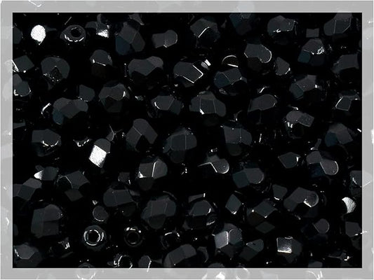 100pcs Faceted Fire Polished Pressed Czech Glass Beads 4mm (0.16in), Jet Black 23980