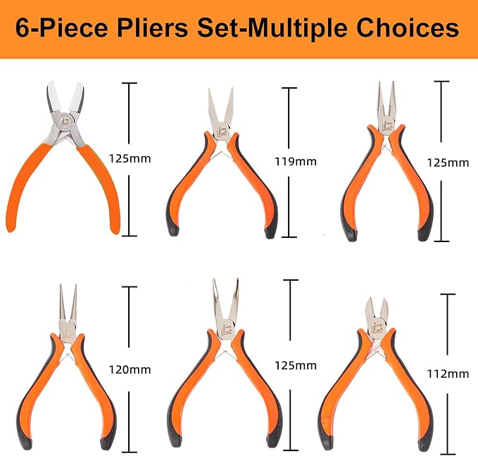 6PCS Jewelry Pliers Set with Acrylic Pallet, Needle Nose Pliers, Wire Cutters, Nylon Jaw Pliers etc. Jewelry Making Kit Tools for DIY Jewelry Repair, Wire Wrapping, Beading and Earring Crafts