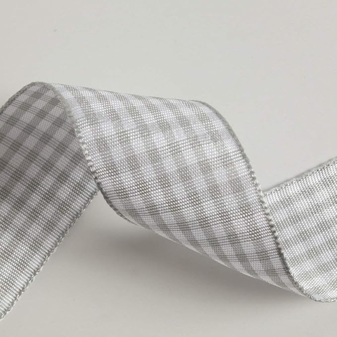 Gingham Ribbon - 25 Yards Each Roll, 100% Polyester (1", Gray Gingham)