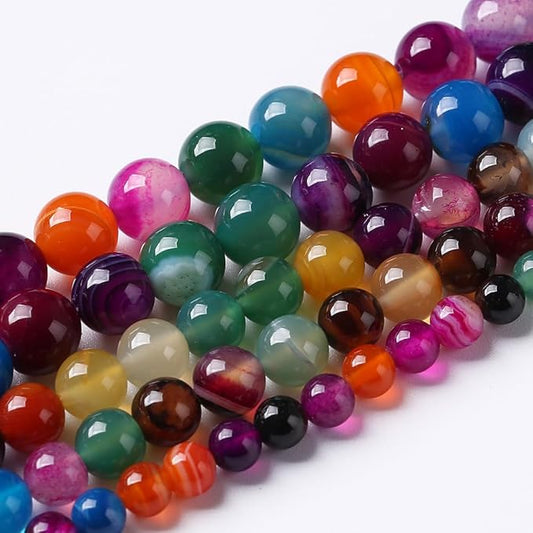 36pcs 10mm Natural Multicolor Stripe Agate Beads for Jewelry Making Natural Stone Energy Healing Beads DIY Bracelet Necklace 15" (10mm, Multicolor Stripe Agate)