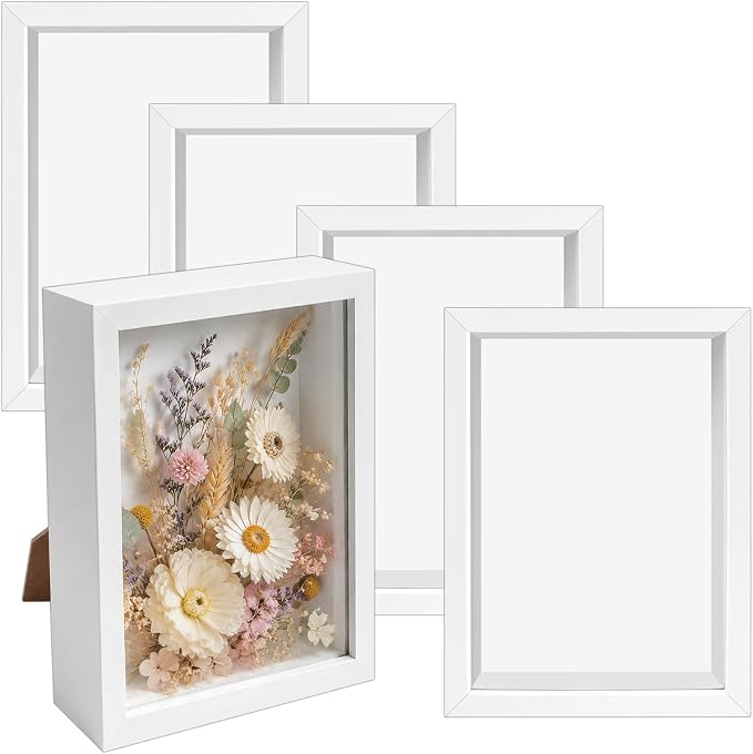 VOKOY 4 Pack 5" x 7" Shadow Box Frame, Small Wood Hollow Picture Frame by VOKOY