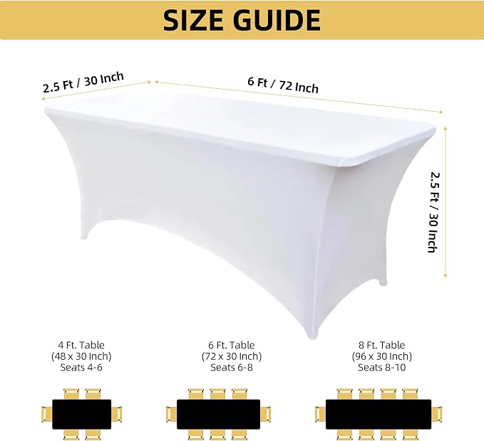 2-Pack 6ft White Spandex Table Covers - Image 4