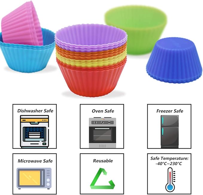 24 Pack Silicone Baking Cups Reusable Muffin Liners Non-Stick Cup Cake Molds - Image 4