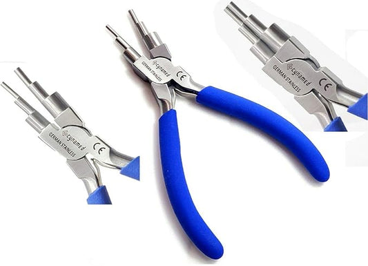 Cynamed German Stainless- 6 in 1 Bail Making Pliers Wire Looping Forming Pliers with Non-Slip Comfort Grip Handle for 2mm to 9mm Loops and Jump Rings-Heavy Duty