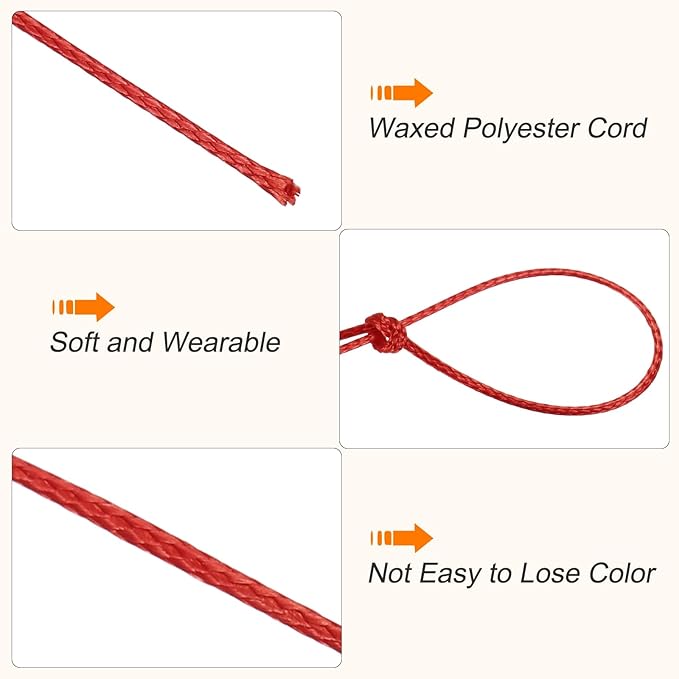 MECCANIXITY Waxed Cord 0.5mm Waxed Polyester Cord 175 Yard Wax String for Bracelet Making, Necklaces, Beading, Jewelry Making and DIY Crafts(Red)