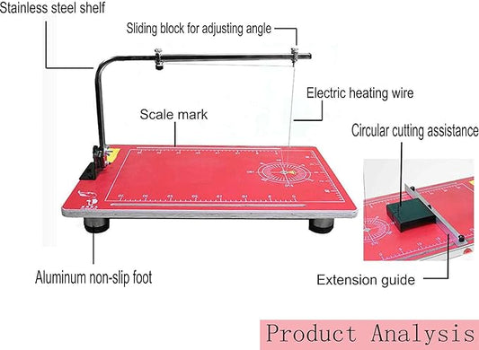 110V Hot Wire Foam Cutter with Scale, 22.8" ×15 ", 36W Professional Heat Cutting Machine for Foam, Sponge, EPE, Ribbon, KT Board, Adjustable Angle and Temperature