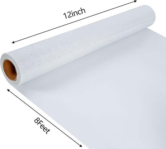 FUNKAKA Glitter White HTV Heat Transfer Vinyl Rolls, 12" x 8ft PU Iron on Vinyl for T-Shirt White Glitter HTV Vinyl for All Cutter Machines Easy to Cut & Weed for Heat Vinyl Design