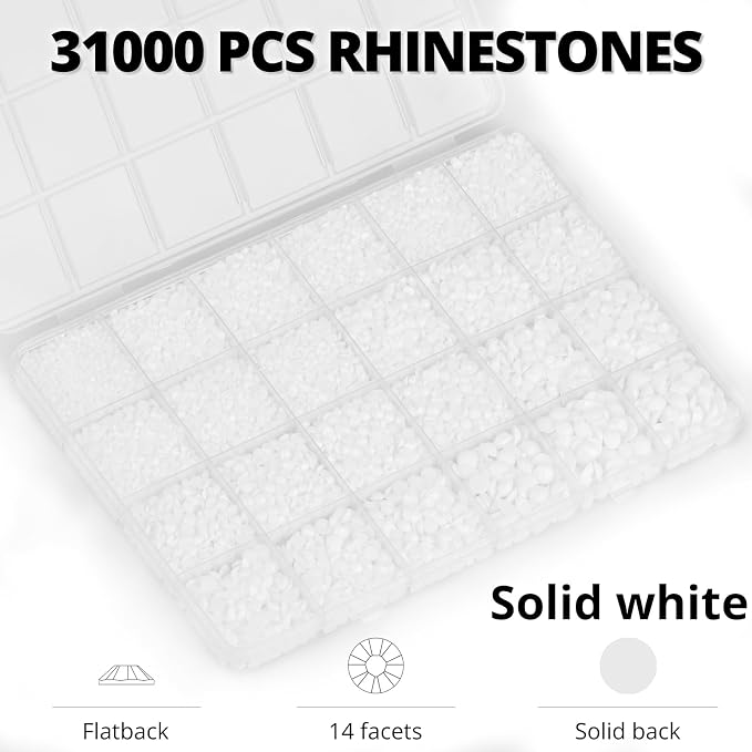 33000Pcs White Rhinestones for Bedazzling, 6mm Flatback Gems Bedazzler Kit - Image 3