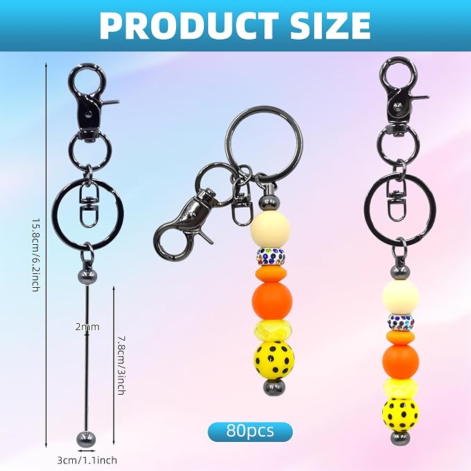 60 Pcs Beadable Keychains Bulk Kit – DIY Keychain Making Supplies - Image 2