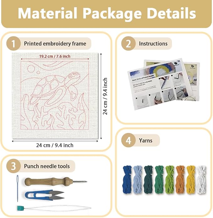 Doodlream Sea Turtle DIY Punch Needle Embroidery Kit - Image 2