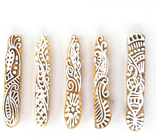 Hashcart Wooden Indian Traditional Design Printing Stamps/Blocks for Printing Saree Border/Dresses/Craft Card Making/Scrapbook/Clay Pottery (Set of 5)