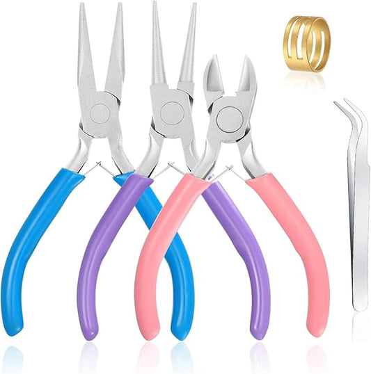 3 Pcs Jewelry Pliers Set - Needle Nose, Round Nose and Wire Cutters for Jewelry Making, Repair and Crafts，Wire Wrapping Beading Crafts Pliers