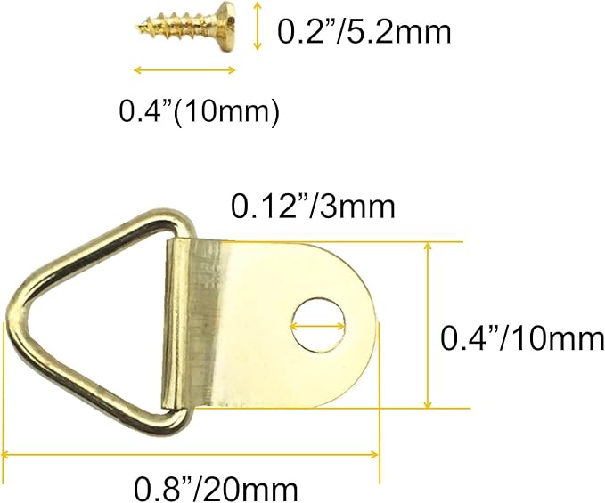100 Pack Small Triangle Ring Steel Picture Hangers with Screws Picture Frames Picture Hang Solutions for Hanging Clock Paintings Artwork Picture Frame Hook Photos(Gold)