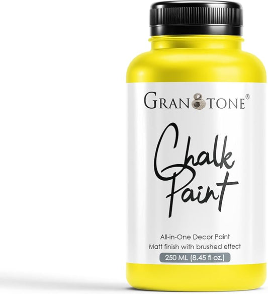 GRANOTONE Chalk Paint for Furniture | Matt-Finish Water-Based Acrylic Paint for Wood, Walls, Metal, Glass, Paper, Fabric Canvas | Maximum Coverage Chalk Paint for Kids & Adults, 250 Ml (CITRON)