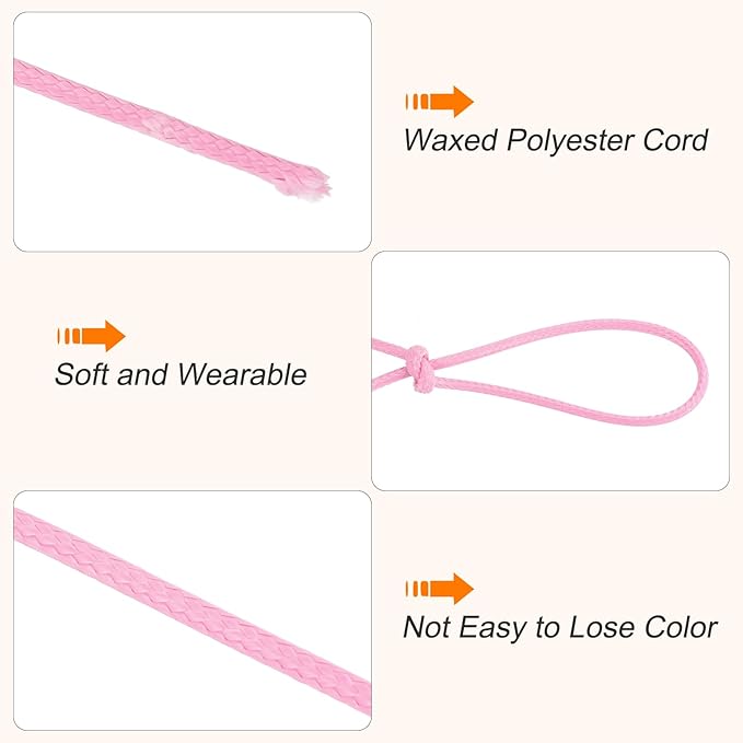 MECCANIXITY Waxed Cord 2.5mm Waxed Polyester Cord 87 Yard Wax String for Bracelet Making, Necklaces, Beading, Jewelry Making and DIY Crafts(Dark Pink)