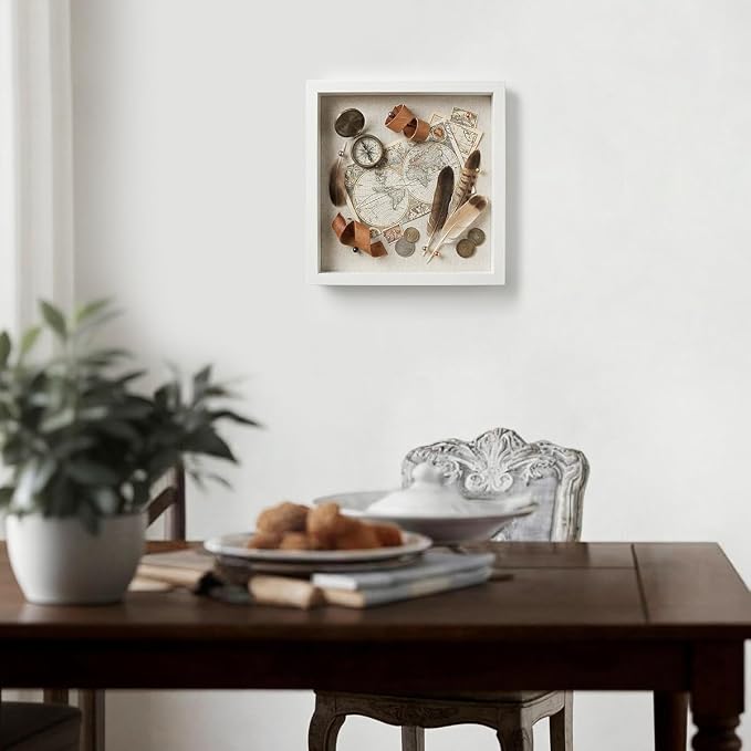 White 8×8 Shadow Box Display Frame, Premium Linen Backboard and Included - Image 7
