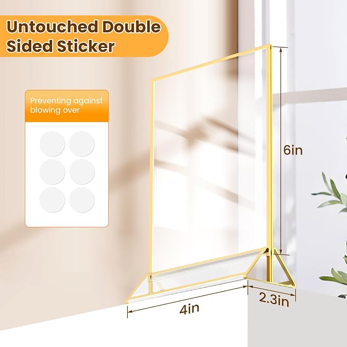 Acrylic Sign Holder 4X6 Gold Frames Double-sided Picture Frames-6 Pack | - Image 2