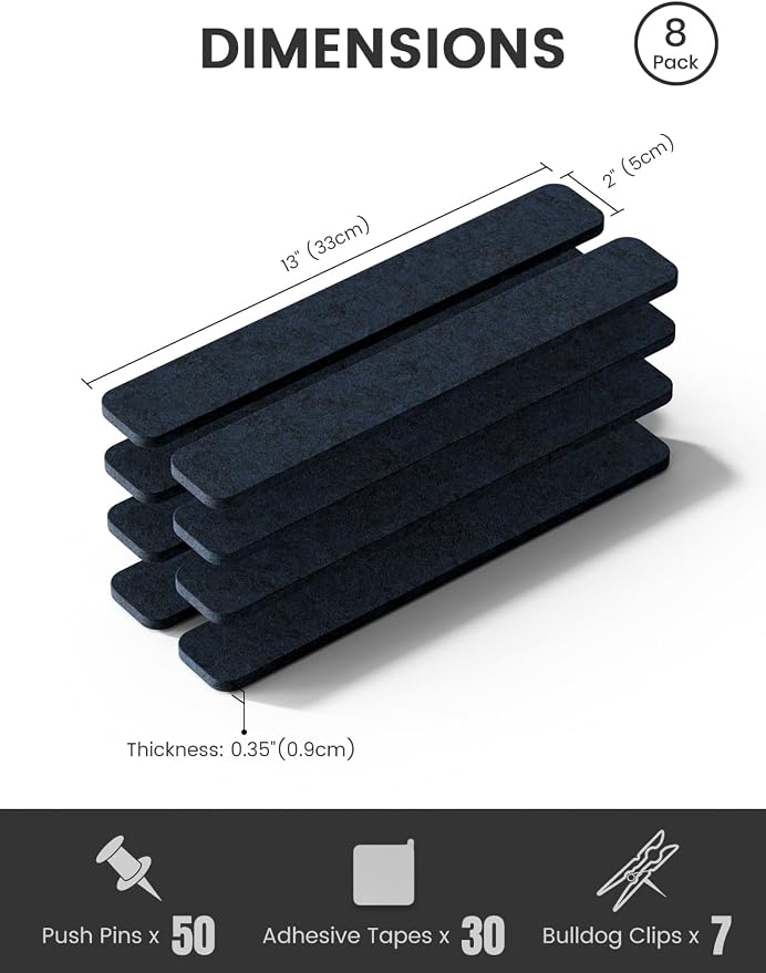 Fluxynara Cork Board Alternative Felt Strip Board 8-Pack 13"x2", Office Pin - Image 2