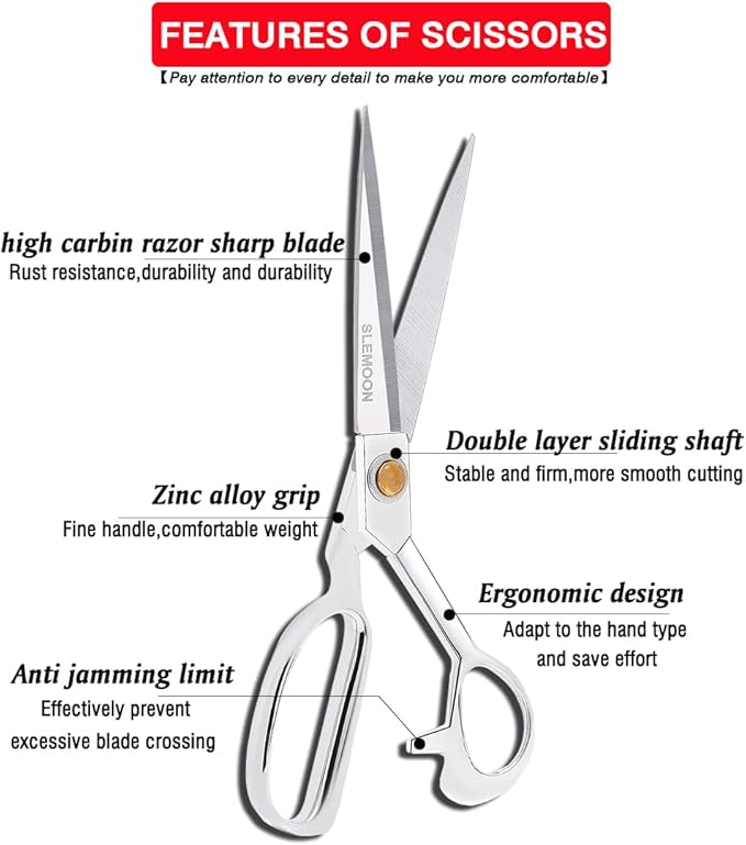 10" Sewing Scissors,Heavy Duty Tailor Scissors Shears for Fabric,Leather,Raw Materials,Dressingmaking,Altering-Professional Upholstery Shears for Dressmakers Students Office Crafting