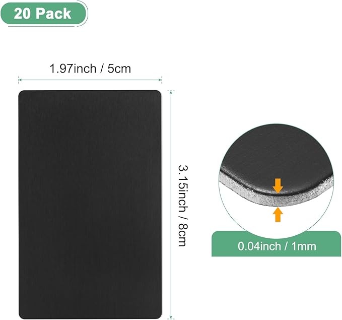 20-Pack Anodized Aluminium Laser Engraved Mount Metal Plate 3x2x0.04 Inch Engraver Blank Anodized Aluminum Sheets for DIY Laser Printing/Home/Office[Black]