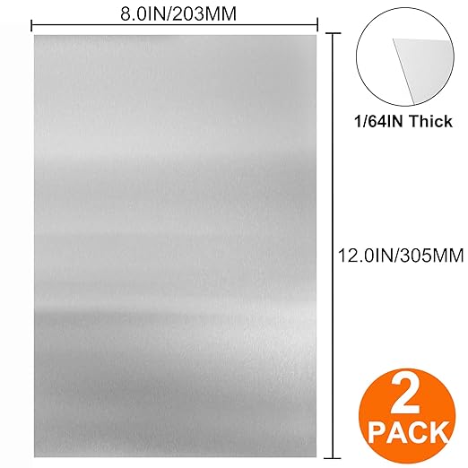 2Pcs 304 Stainless Steel Sheets Metal 8" x 12" x 1/64" (0.50MM) Inch 304 Stainless Steel Plates 24 Gauge Stainless Steel Shim Stock Plates Metal Sheets for Crafting, Stovetop, Snow Frosted Surface