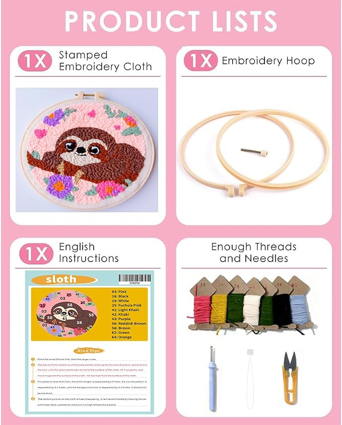 Punch Needle Kit for Beginners Adults, Sloth Punch Needle Kits DIY Crafts for - Image 4