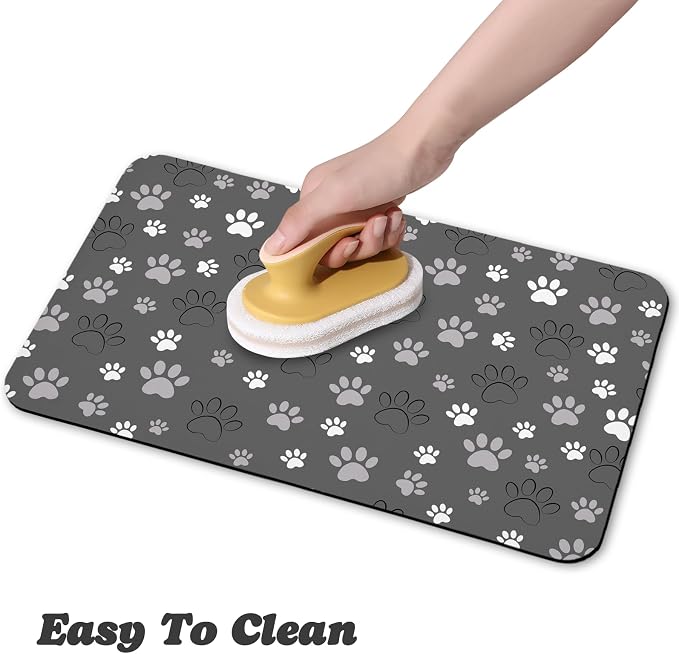 Dog Food Mat, Absorbent Water Bowl Mats Cat Pet Feeding Placemats Dark Gray 24 - Image 4