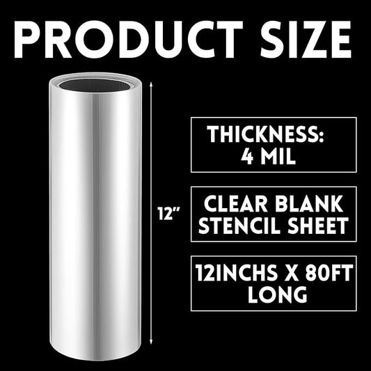 Frienda 12 Inches x 80 ft Rolls 4 Mil Blank Stencil Sheets Acetate Sheets Clear Template Material Reusable Acetate Roll for Crafts Stencil Paper Vinyl for Cutting Machines(Clear)