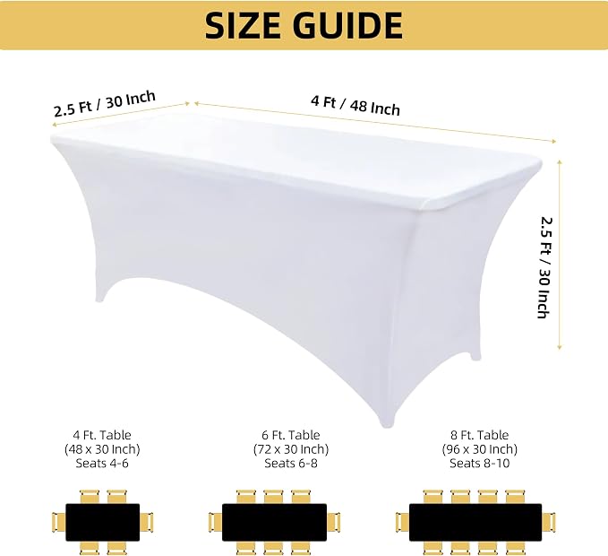6-Pack 4ft White Spandex Table Covers - Image 4
