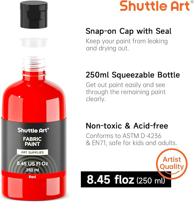 Shuttle Art Red Fabric Paint, 8.45 oz Fabric Paint - Image 3