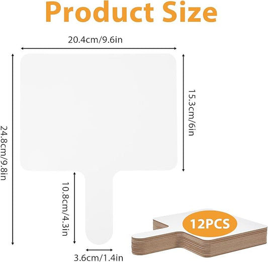 12 Pcs Dry Erase Answer Paddles, Auction Paddles Bulk, 9.8 x 8 Inches White Board, Double Sided Paddle for Students Classroom Office Meeting Voting Answers Shower Games Party