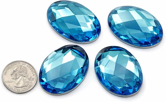 40x30mm Blue Aqua A21 Large Flat Back Oval Acrylic Rhinestones Cosplay Costume by Allstarco